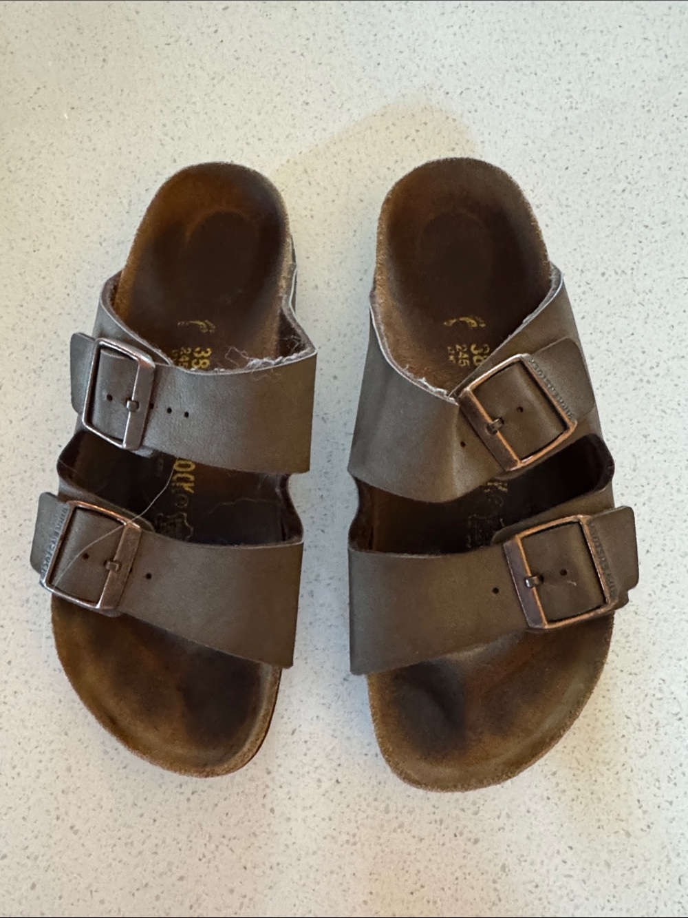 Birkenstock Kids Brown Two-Strap Adjustable Slide Sandals